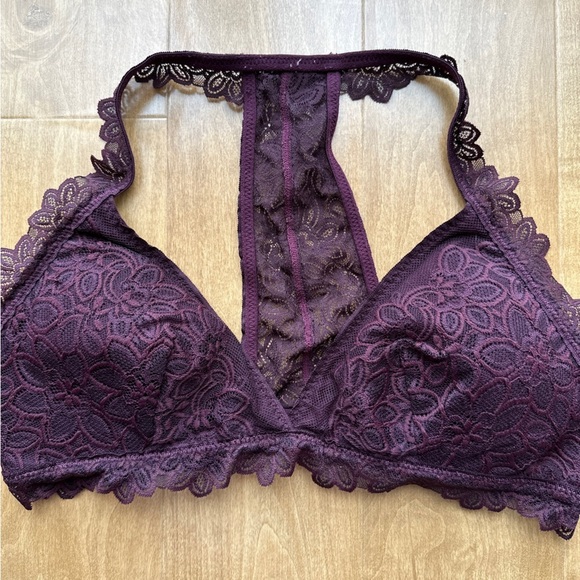 aerie Lace Triangular Halter Bralette - Burgundy, Size Large - Picture 3 of 14